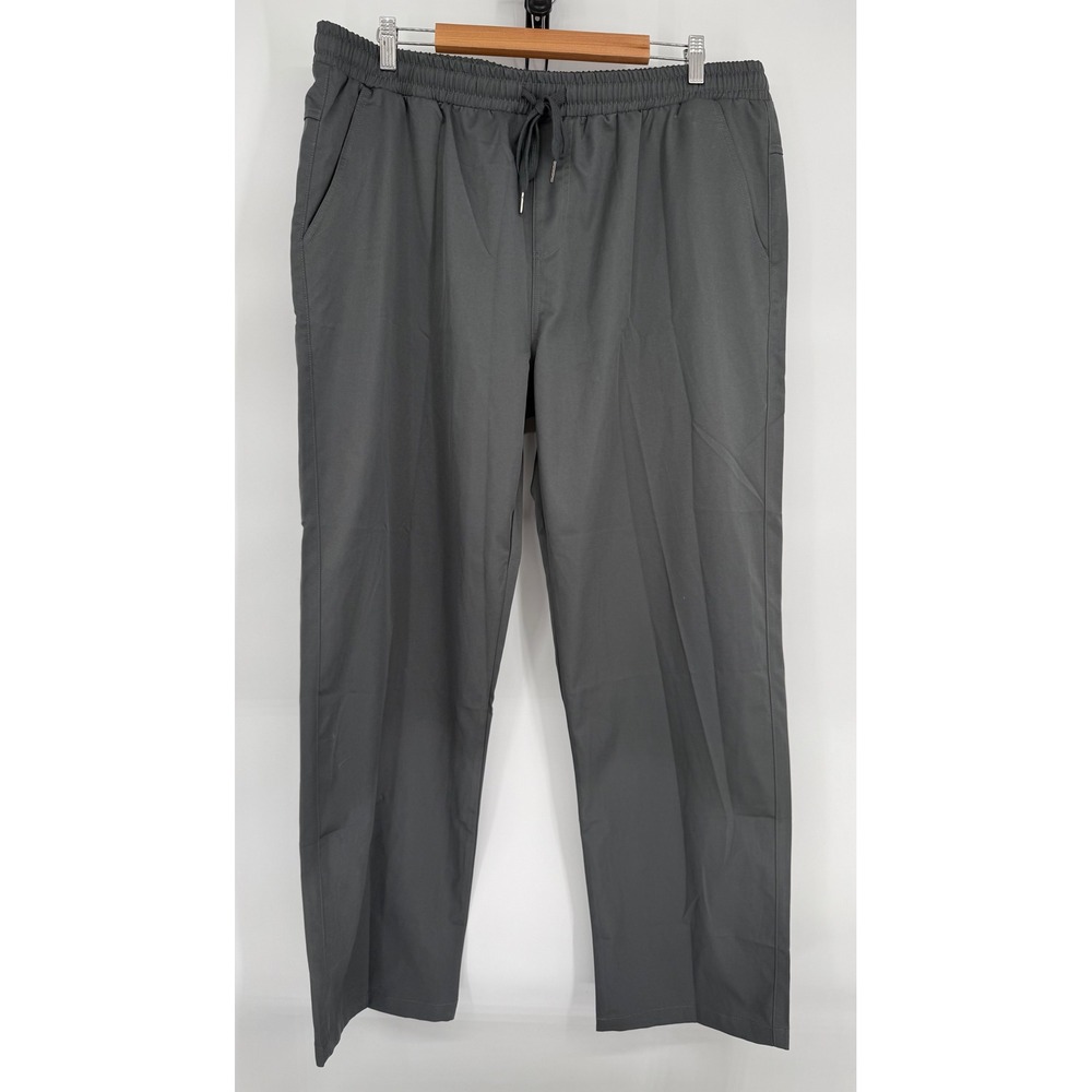 Coofandy‎ Mens Gray Drawstring Waist Straight Leg Polyester Pants Sz 2XL NEW